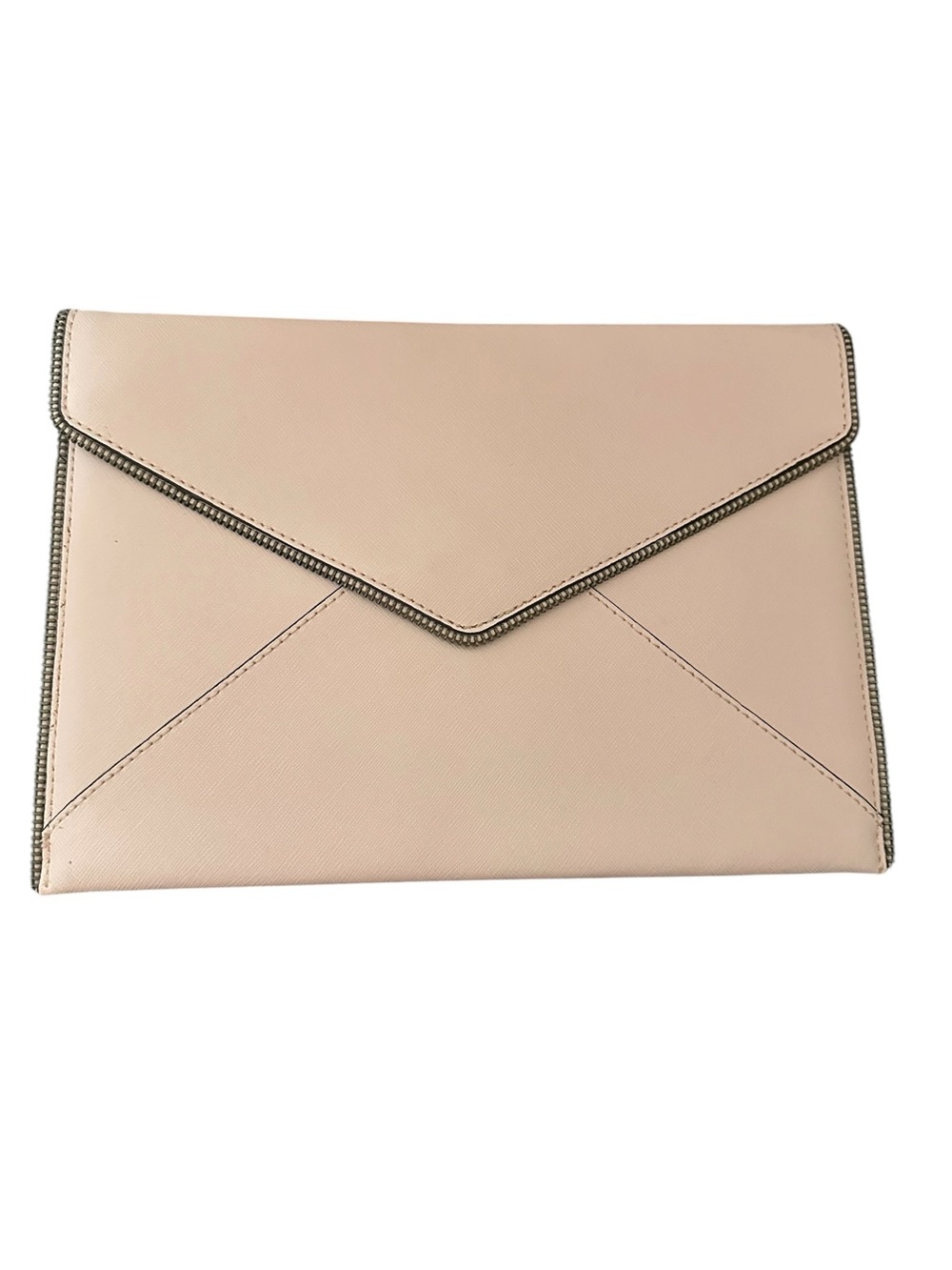 Rebecca Minkoff Leo Envelope Clutch Blush Pink Saffiano Leather Zipper Trim - Picture 6 of 6